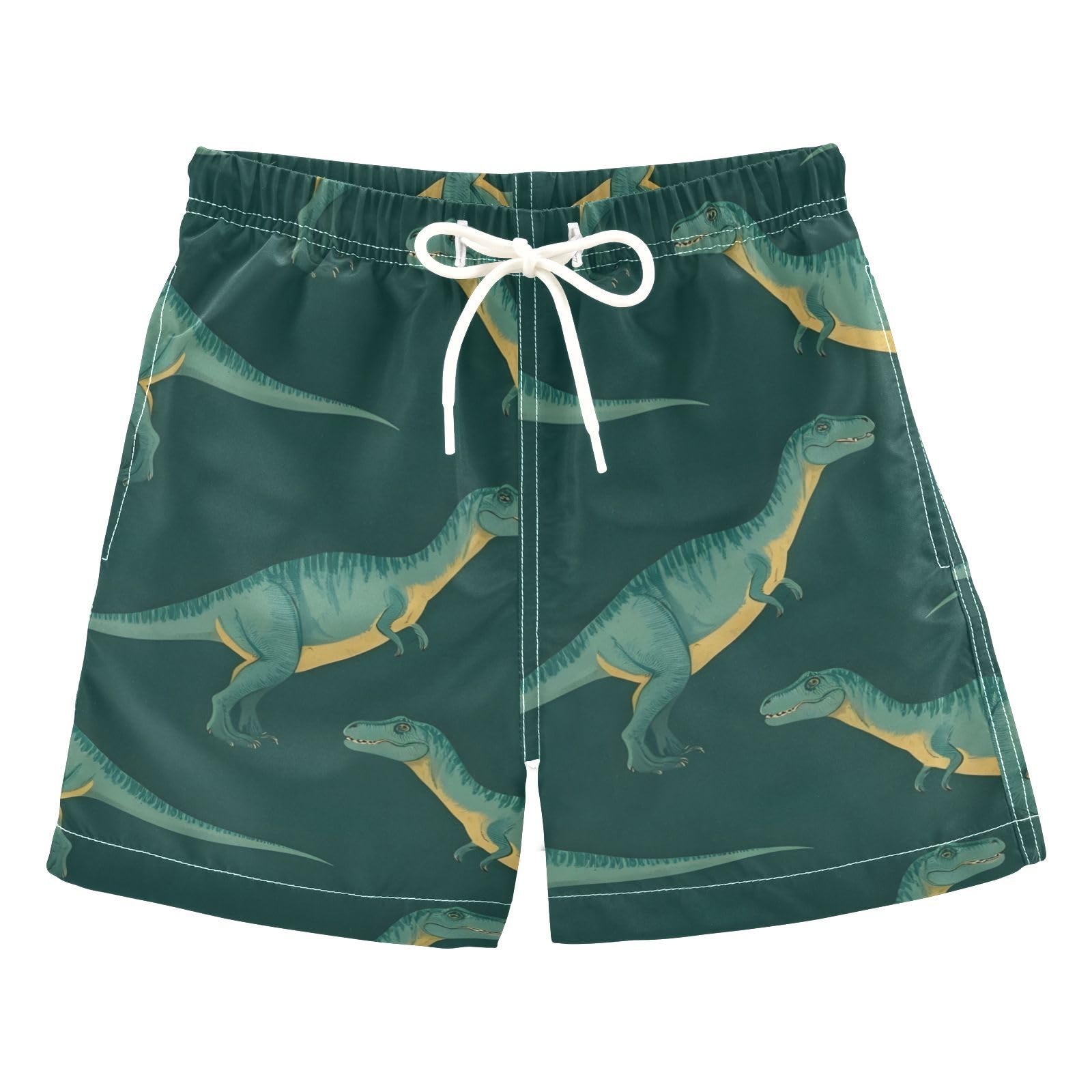 FLildon Dinosaurs Green Little Boys Swim Trunks with Mesh Lining Quick Dry Beach Board Shorts, 3T