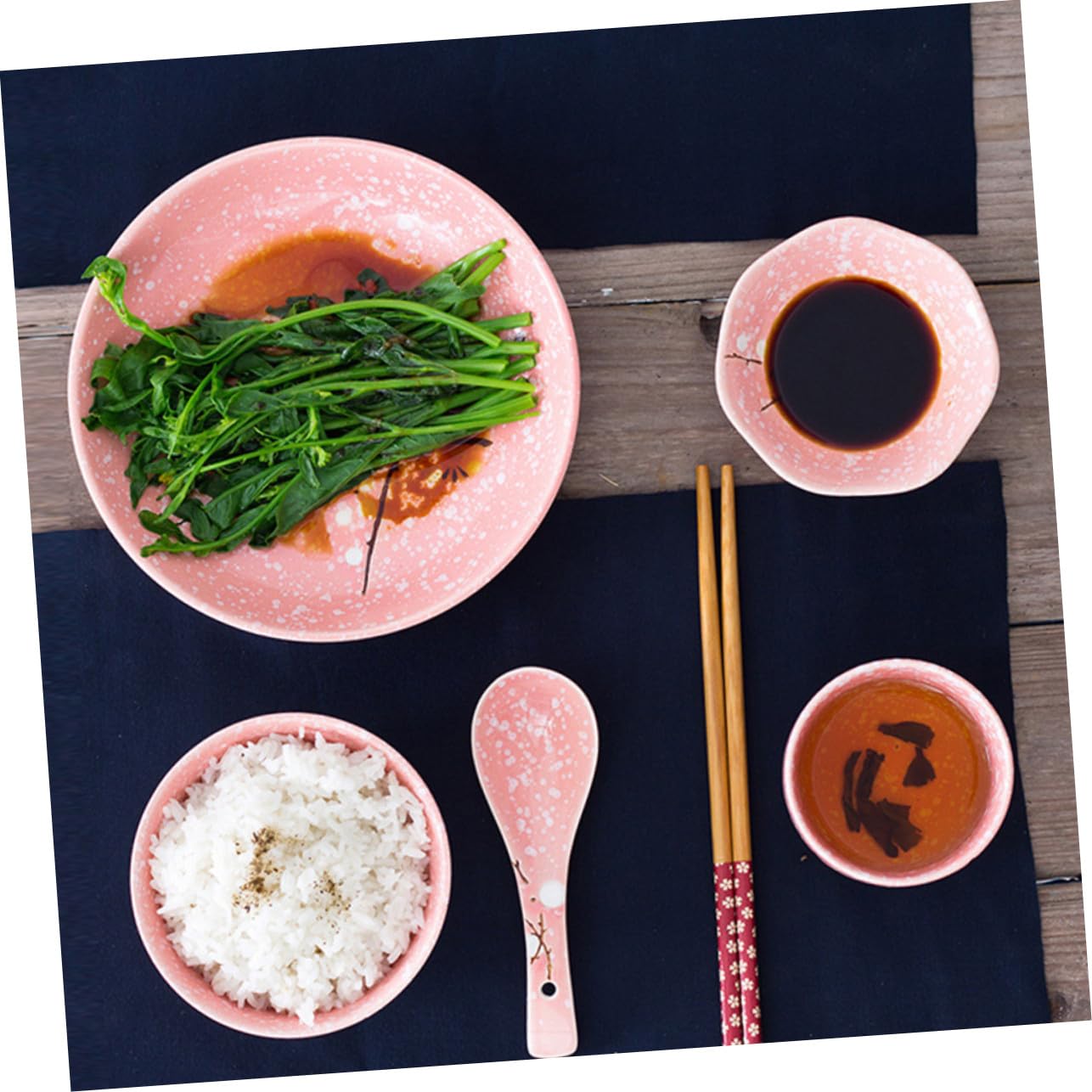 VALICLUD Set de Vaisselle Japonerie en Céramique Rose, Kit de Couverts Élégants 12 Pièces, Design Délicat pour Dîner et Fête