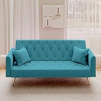 Vista 110 de Sofá cama moderno de terciopelo de 72 pulgadas, sofá cama plegable convertible con 3 respaldos ajustables, sofá biplaza reclinable copetudo