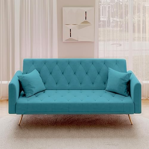 Miniatura 110 de Sofá cama moderno de terciopelo de 72 pulgadas, sofá cama plegable convertible con 3 respaldos ajustables, asiento reclinable copetudo con patas