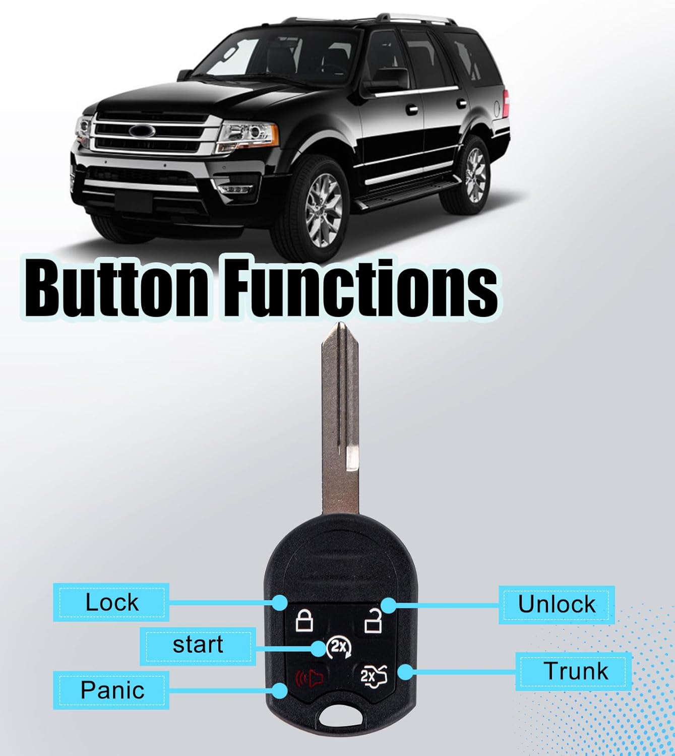 Uncut Car Key Fob Keyless Entry Remote Control Replacement for 2011-2016 Ford Expedition/2013-2015 Ford Explorer with FCC: CWTWB1U793 (Pair)