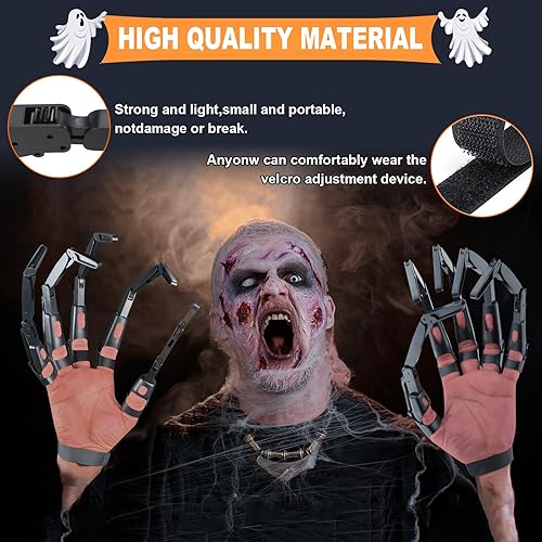 Miniatura 4 de CJWDZ 1 Pair Halloween Articulated Fingers Halloween Extension Scary Skeleton Hands Toys Articulated Fingers Fits All Finger Sizes for Halloween