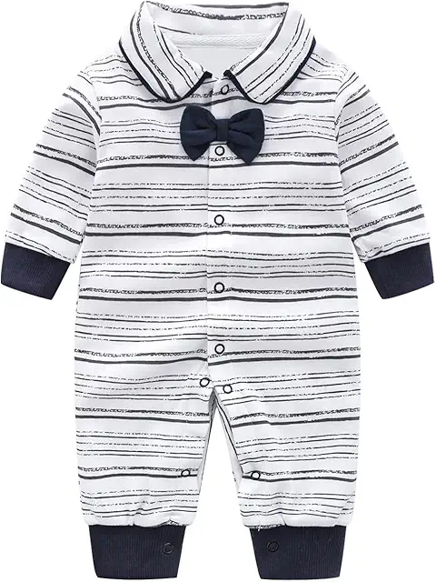 Baby Boy Romper with Collar & Bow - Long Sleeve Winter Outfit for Newborns