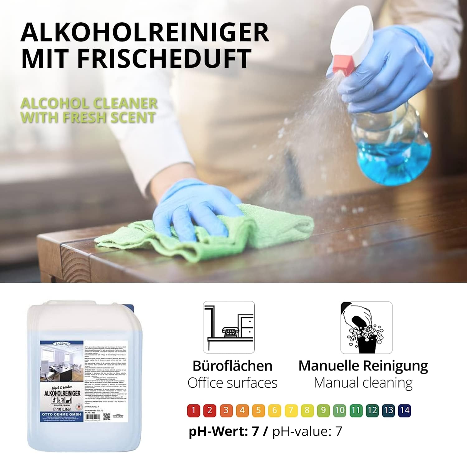Lorito frisch & sauber Alkoholreiniger Konzentrat 2 x 10L Bodenreiniger | Kraftvoller Oberflächenreiniger zur Bodenreinigung, bringt Fliesen, Keramik, Kunststoff, Glas & Naturstein auf Hochglanz