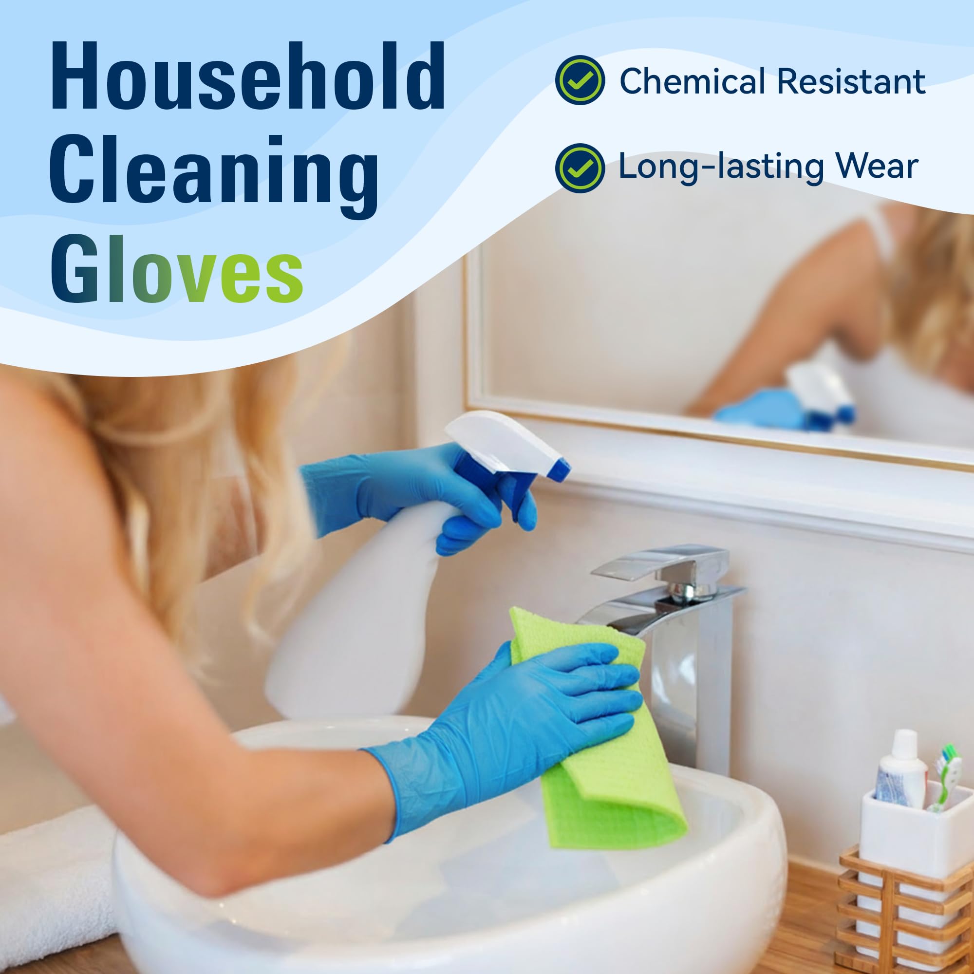 SWIFTLITE Guantes de nitrilo, guantes desechables de grado alimenticio, sin látex, guantes de goma azul sin polvo para preparación de alimentos, cocina, limpieza de cocina (L, 100)