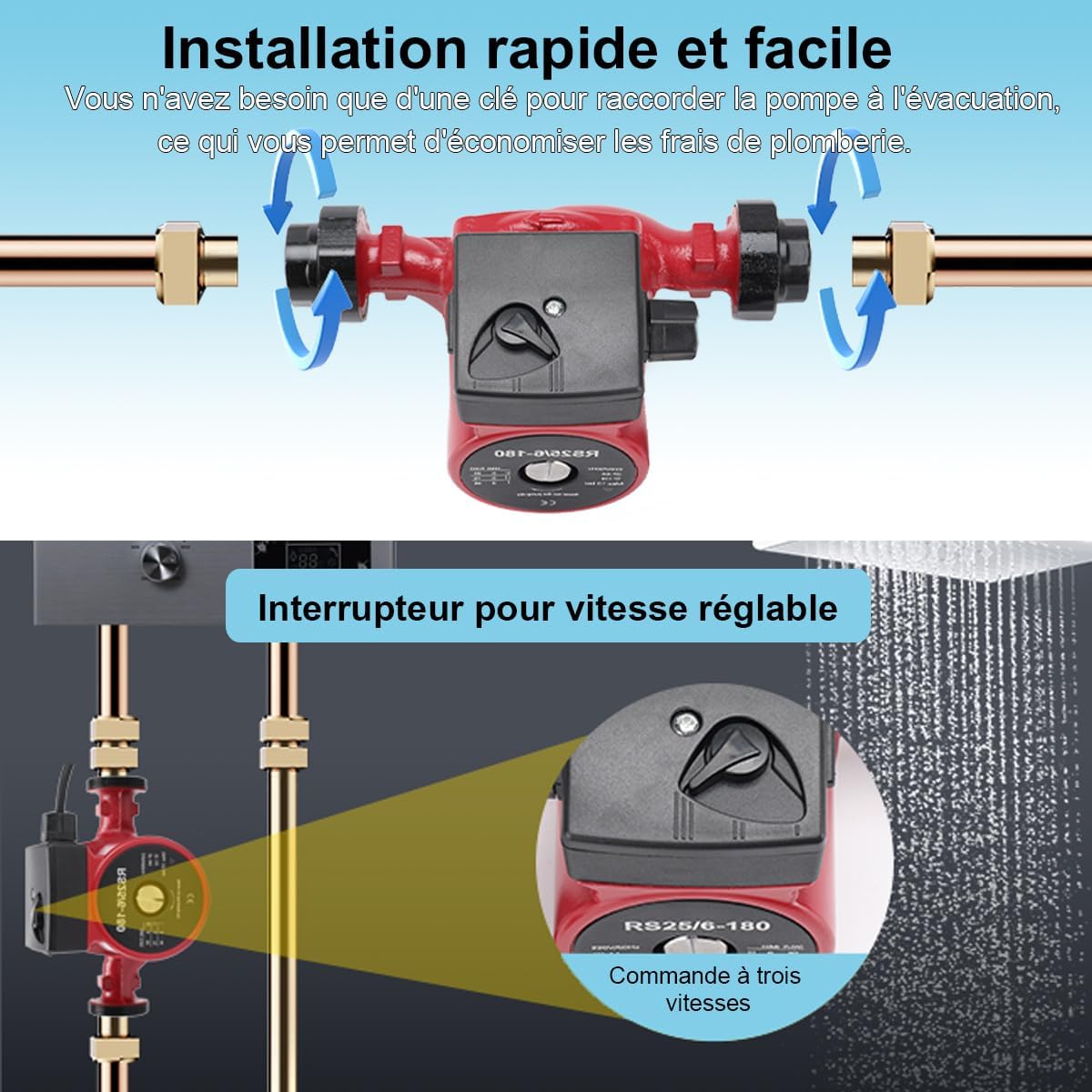 Pompe de chauffage, Pompes de circulation, Pompe de Chaudiere Circulateur 25-6/180 Pompes de chauffage avec commutation manuelle de vitesse à 3 niveaux + raccords