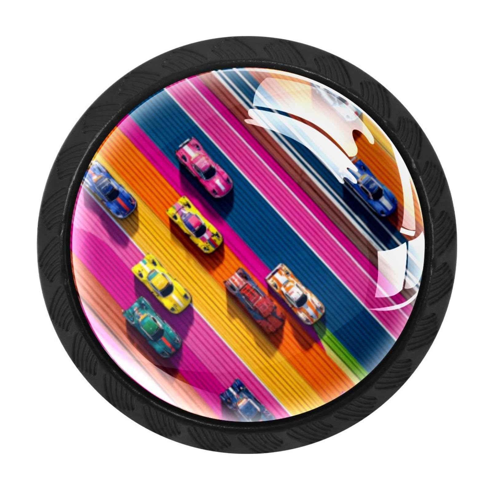 CHENZZZZ Race Cars (1) Colorful Drawer Pulls 4 Pcs Handle Glass Door Cabinet Knobs Home Office Kitchen Wardrobe Cupboard Hardware for Dresser Drawers