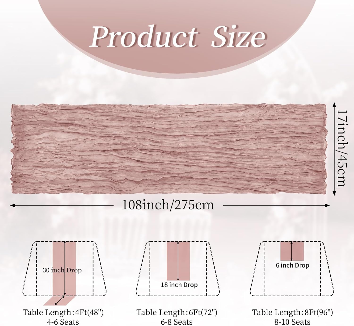 10 Pack Dusty Pink 17 x 108 Inch Cheesecloth Table Runner - Boho Gauze Sheer Fabric for Wedding Baby Shower Party Home Decor image 2