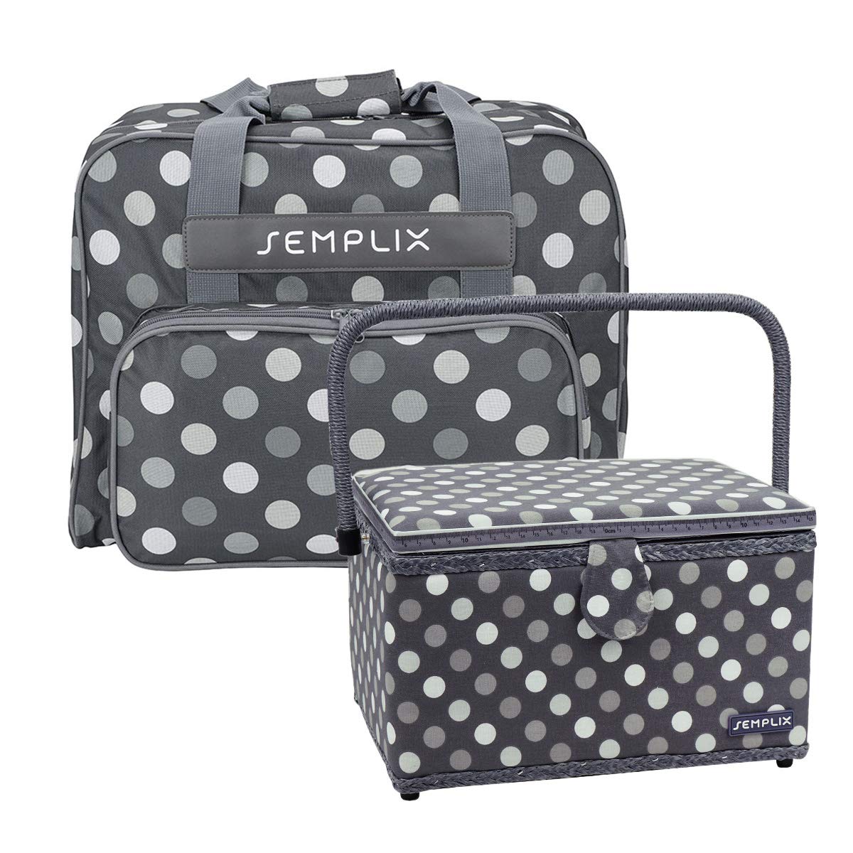 SEMPLIX Bundle Polka Dots torba na maszynę do szycia + kosz na przybory do szycia L (antracyt/szary)