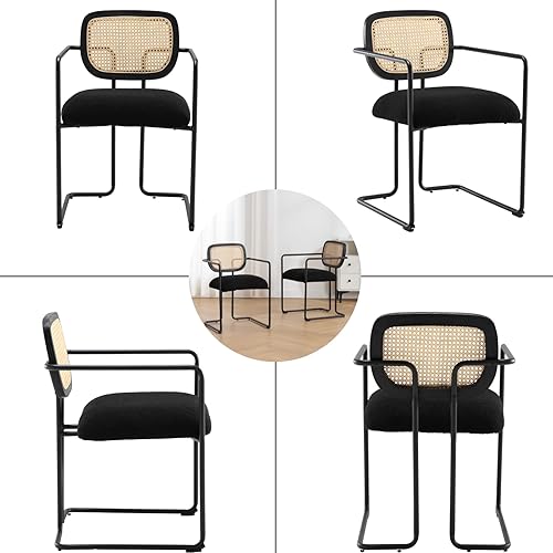 Miniatura 3 de Ya-Home Juego de 2 sillas de comedor modernas, sillas laterales tapizadas, sillón de tela Sherpa con respaldo de ratán, patas de metal para comedor,
