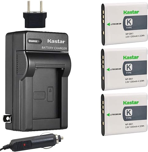 Kastar Paquete de 3 baterías + kit de cargador para cámaras NP-BK1, BC-CSK y Bloggie MHS-CM5, MHS-PM5, Cyber-Shot DSC-S750, DSC-S780, DSC-S950,