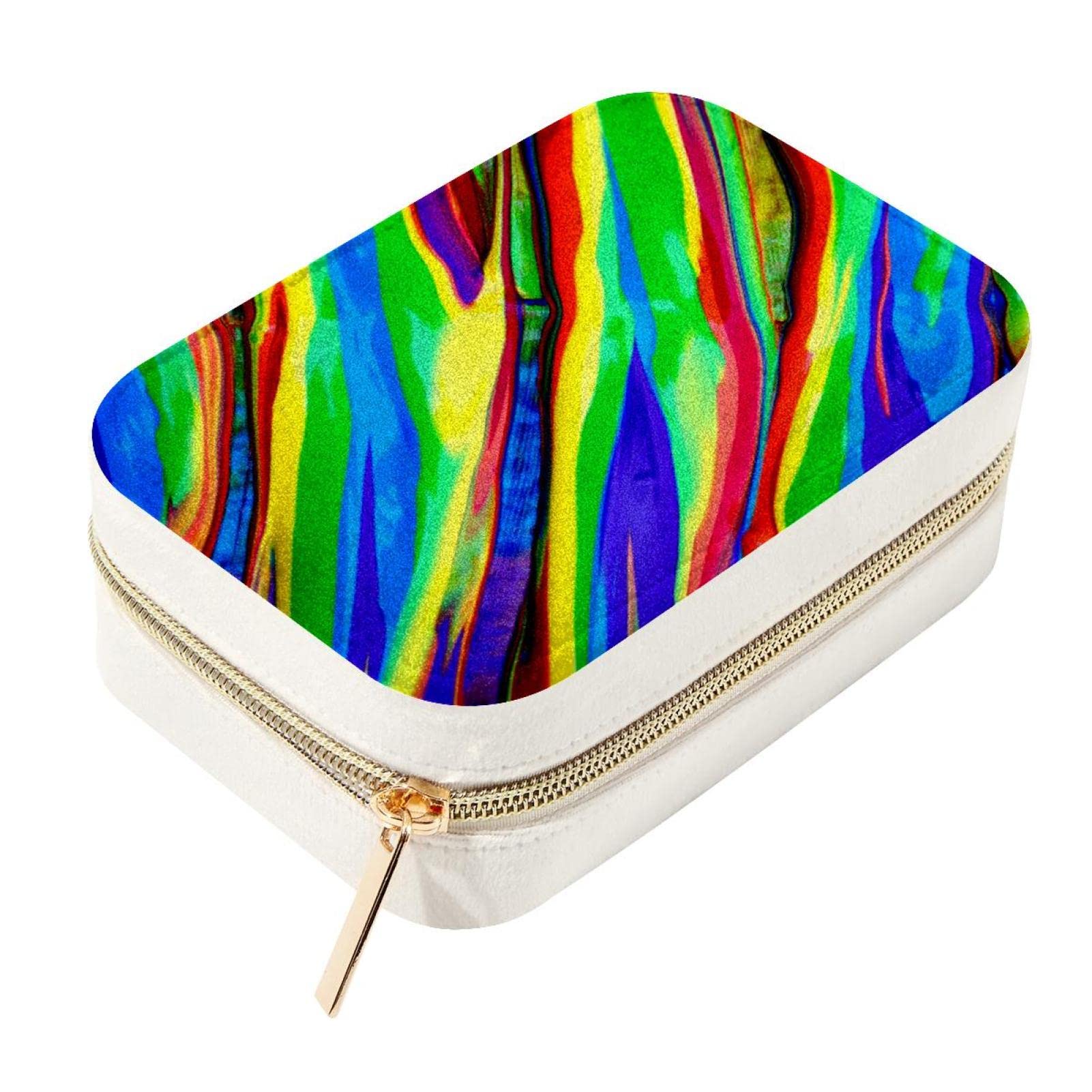 Boîte à bijoux de voyage double couche | Mini organisateur portable design arc-en-ciel