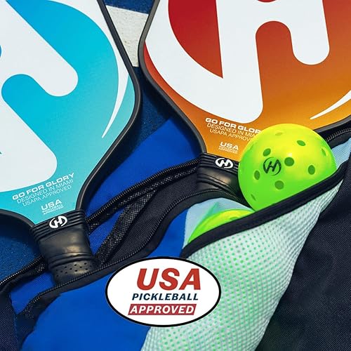 Miniatura 5 de Juego de 2 palas con 4 pelotas de pickleball y bolsa de transporte, paletas de pickleball de superficie de fibra de vidrio, juego de paletas de