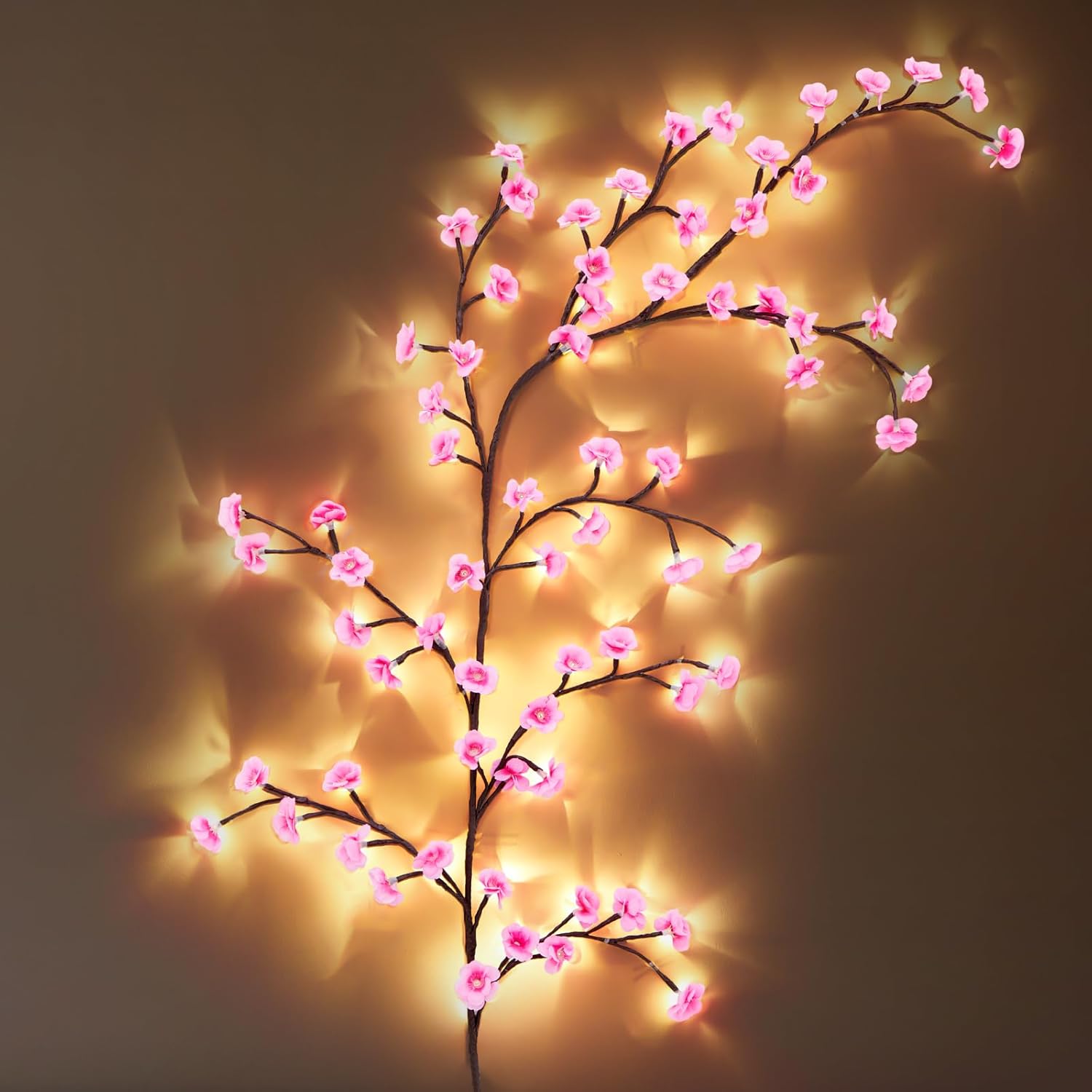 2 Sets Cherry LED Tree Branch Lights for Wall 5.25 FT 72 LED Cherry Blossom Willow Vine Twig Flower String Lights Christmas Decoration Indoor for Wall Bedroom Home Door Window Holiday 5.25 ft Cherry Blossom 2