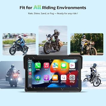 LAMTTO 7-Inch Wireless Motorcycle Carplay GPS Navigation System with Apple Carplay and Android Auto, Portable Moto Car Play Screen with Dual Bluetooth, Navigation, Siri, Google Assistant, Anti-Glare
