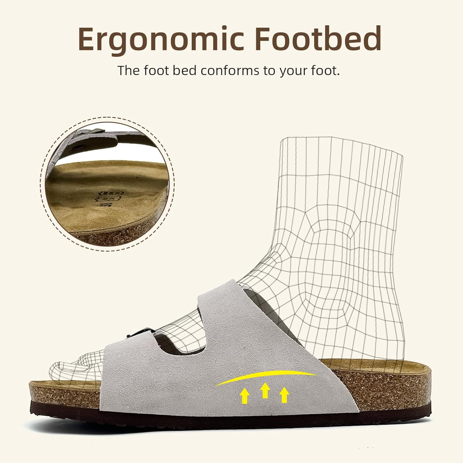 Unisex Two-Buckle Cork Footbed Slide Sandals - Orthotic Arch Support, Non-Slip Sole, All-Day Comfort for Daily Wear, Running Errands, Beach, Pool & Office Casual