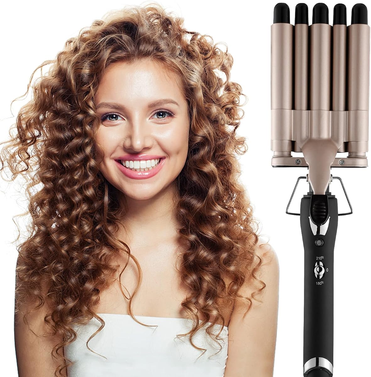SISROL 5 Barrel Curling Iron Hair Crimper Waver 0.6 Inch Dual Voltage | Hair Waves Curling Wand, 0.6 Inch Crimper Hair Tool with Two Temperature Settings, Anti-Scald, Easy to Use