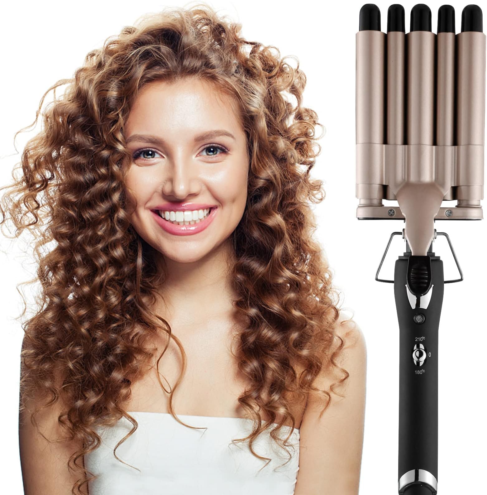 5 Barrel Curling Iron Wand 0.6 Inch Hair Crimper Waver Portable Two Temperature Setting Ceramic Hair Curler Curling Iron