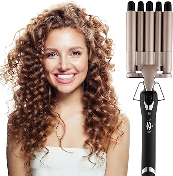 SISROL 5 Barrel Curling Iron Hair Crimper Waver 0.6 Inch Dual Voltage | Hair Waves Curling Wand, 0.6 Inch Crimper Hair Tool with Two Temperature Settings, Anti-Scald, Easy to Use