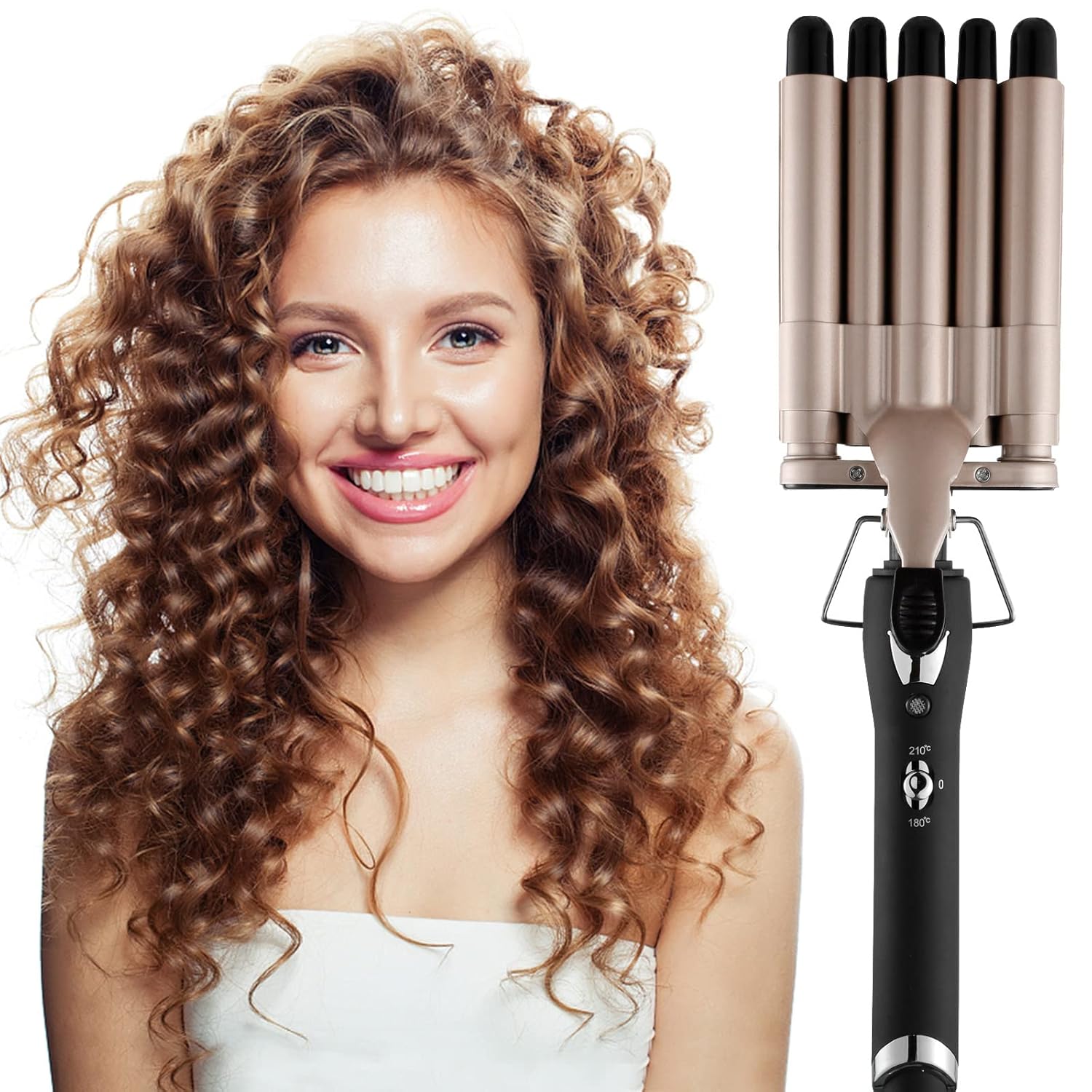 5 Barrel Curling Iron Wand 0 6 Inch Hair Crimper Waver Portable Two Temperature Setting Ceramic Hair Curler
