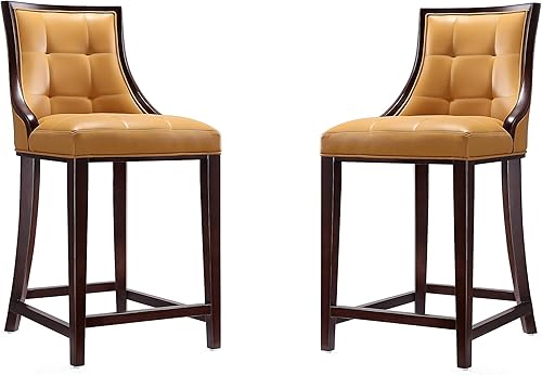 Miniatura 9 de Manhattan Comfort Fifth Avenue Taburetes de piel sintética con costuras de diseño rectangular, acolchado de espuma y marco de madera de haya maciza,