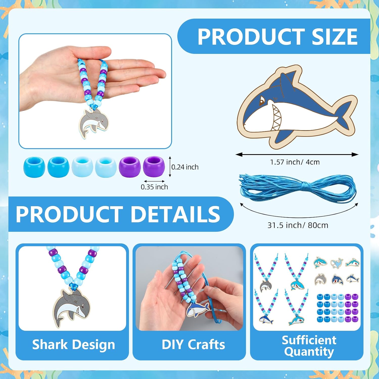 Ecally 24 Sets Shark Bead Necklaces Crafts Ocean Animals Beads for Necklaces Making DIY Summer Shark Charms Pendant for Under the Sea Beach Themed Party Favor Supplies Classroom Activities
