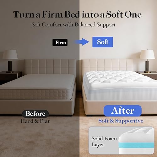 Miniatura 3 de OhGeni Cubrecolchón de doble capa de 4 pulgadas, espuma viscoelástica de gel y almohadilla superior suave de 2 pulgadas, funda de colchón, sueño