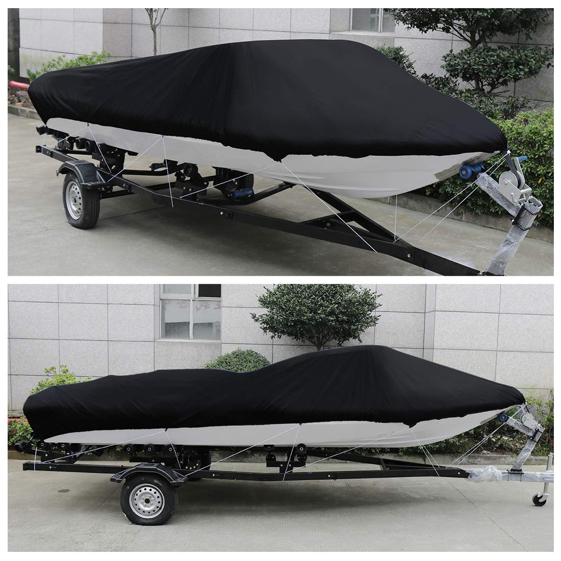sourcing map 14-16ft 210D Housse Bateau Remorquable Ski Imperméable en Forme De V Noir 540x290cm