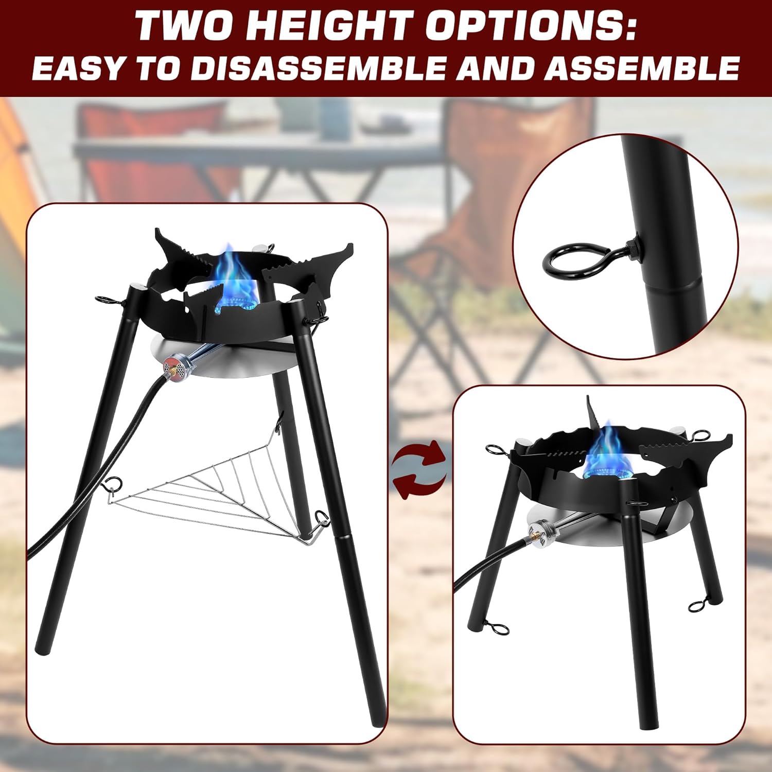 Paella Pan Set with Burner, 16 Inch Carbon Steel Outdoor Pan and Reinforced/Adjustion Legsfor Outdoor Cooking-Q044-2