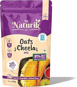 - The Naturik Co. Oats Chilla Mix 200g: Instant, Ready-to-Cook Cheela & Dosa Mix with 80% Oats & Pulses, High-Protein Healthy Breakfast Option for Kids & Family | As Seen On Shark Tank