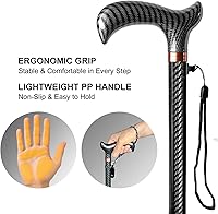 Vista 6 de Adjustable Walking Cane for Men & Women - Lightweight Carbon Fiber Cane, Premium Walking Stick for Seniors with Quad & Single Rubber Tips, Ergonomic