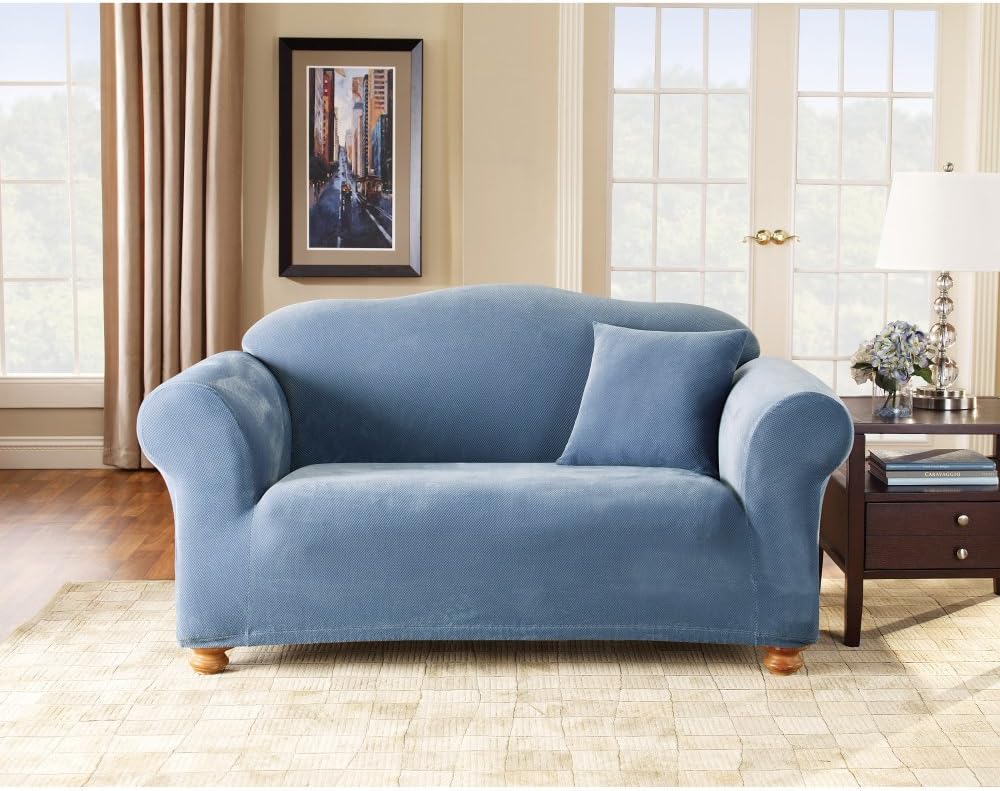 SureFit Stretch Pique Knit - Loveseat Slipcover - Federal Blue (SF35092)