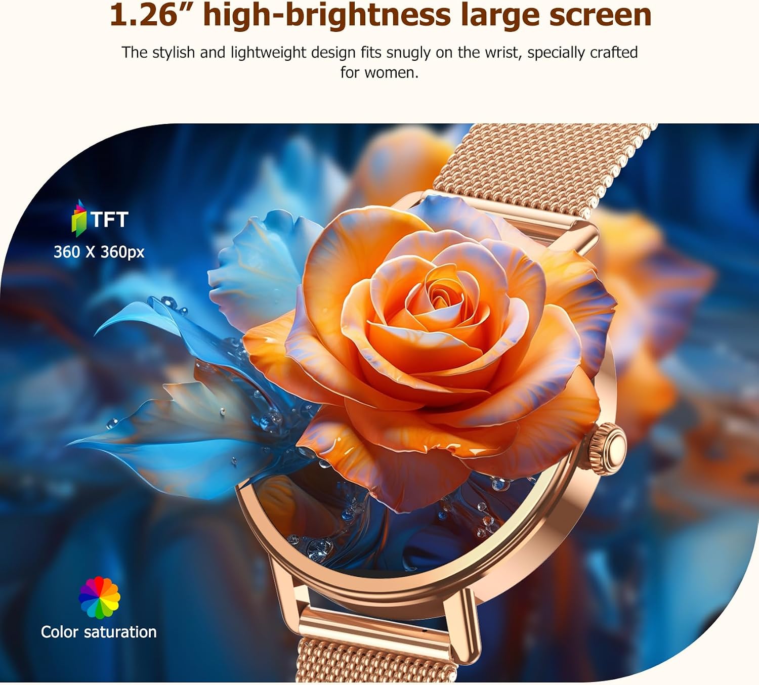 Smart Watches for Women Android / iPhone, 1.26" AMOLED Fitness Tracker with Bluetooth Calls, 8 Days Battery Life/Heart Rate Monitor/100+Sports Model, IP68 Waterproof Women's Smartwatches(2 Bands)