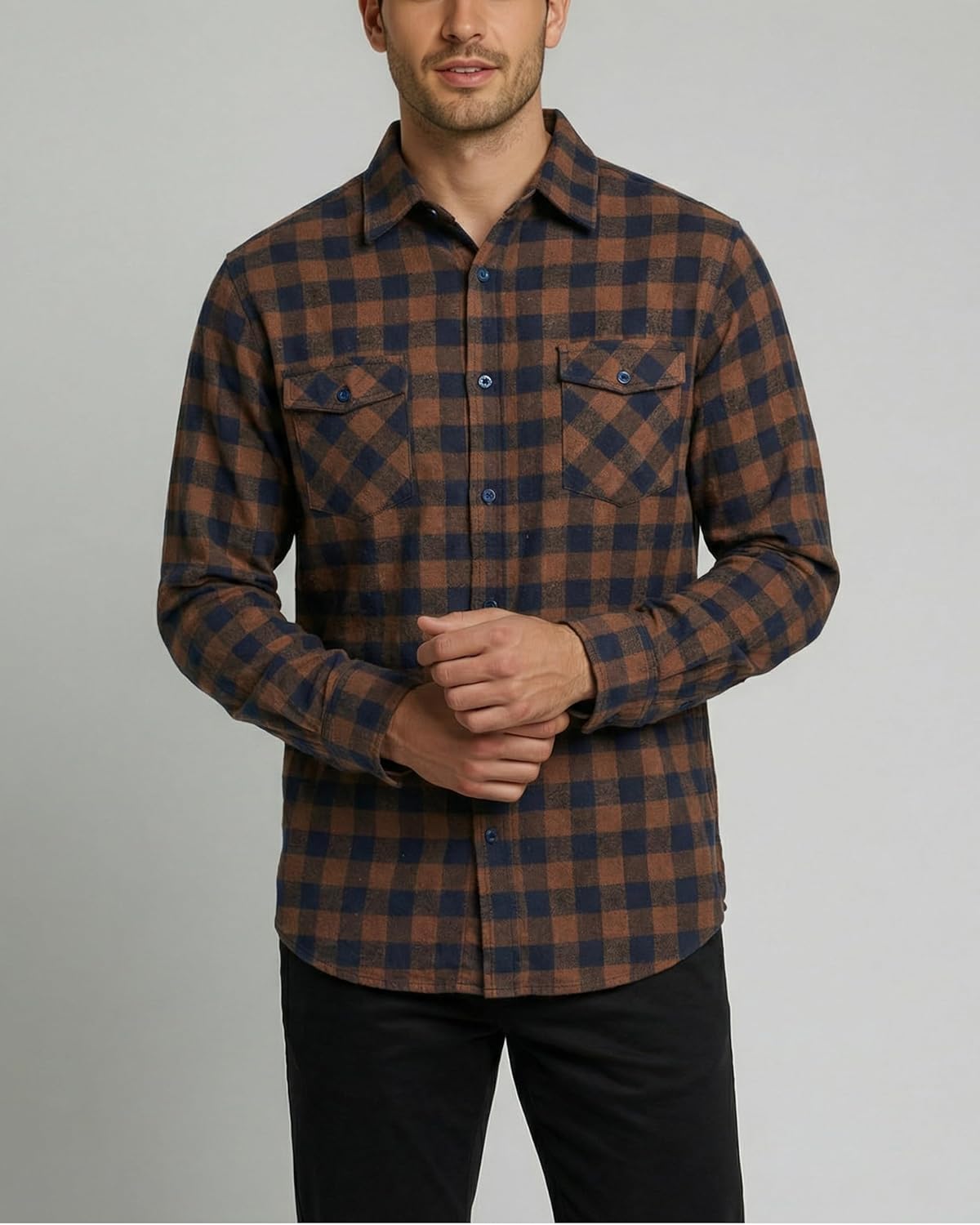 Real Essentials 3 Pack: Men's Long-Sleeve Flannel Button Down Plaid Casual Shirt (Available in Big & Tall) - Image 3