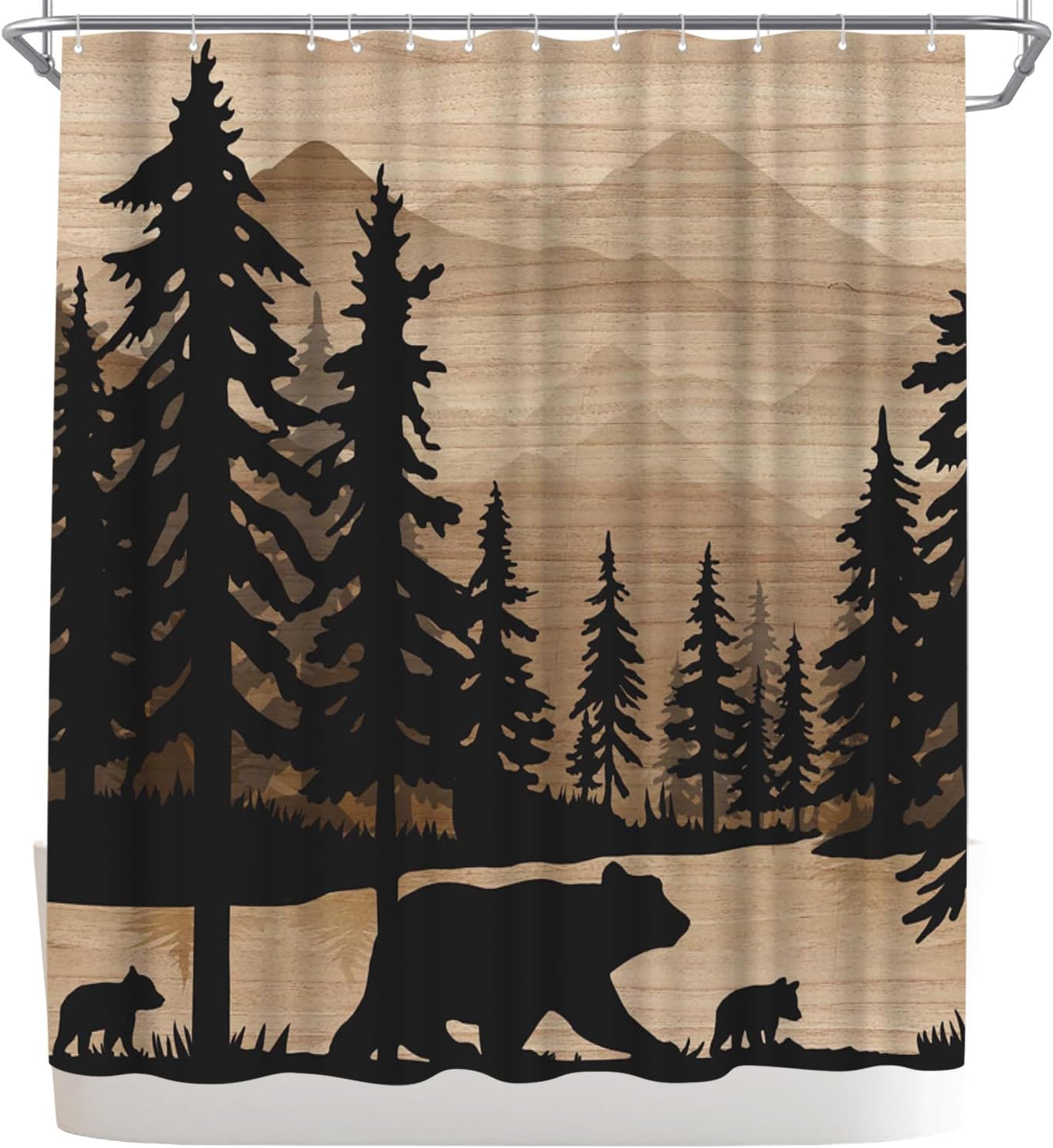 WELMECO Bear Shower Curtain Rustic Cabin Forest Shower Curtain Bear Print Bathroom Decor 72x72inch Polyester Fabric