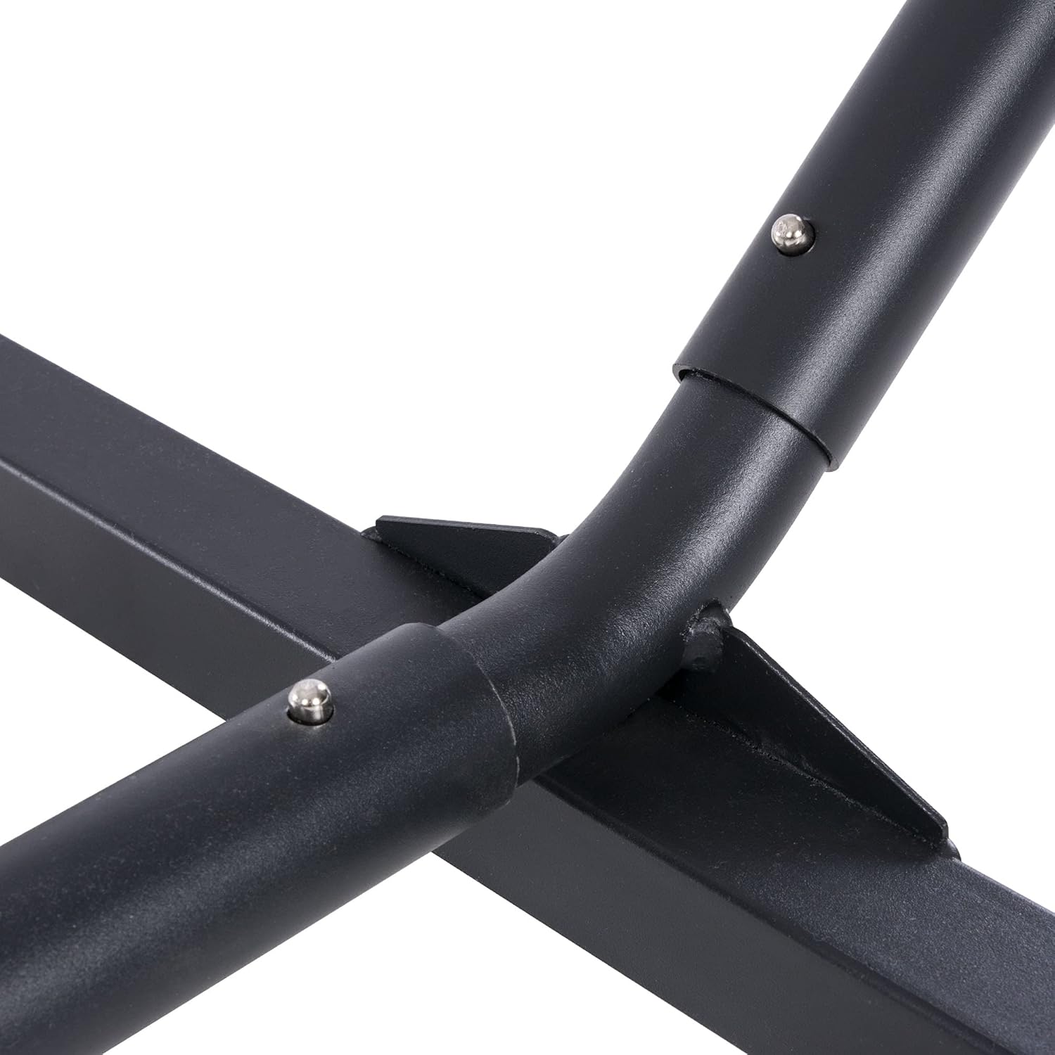 بند ڪرڻ view of the hammock stand's connection point, showing the spring-pin mechanism.