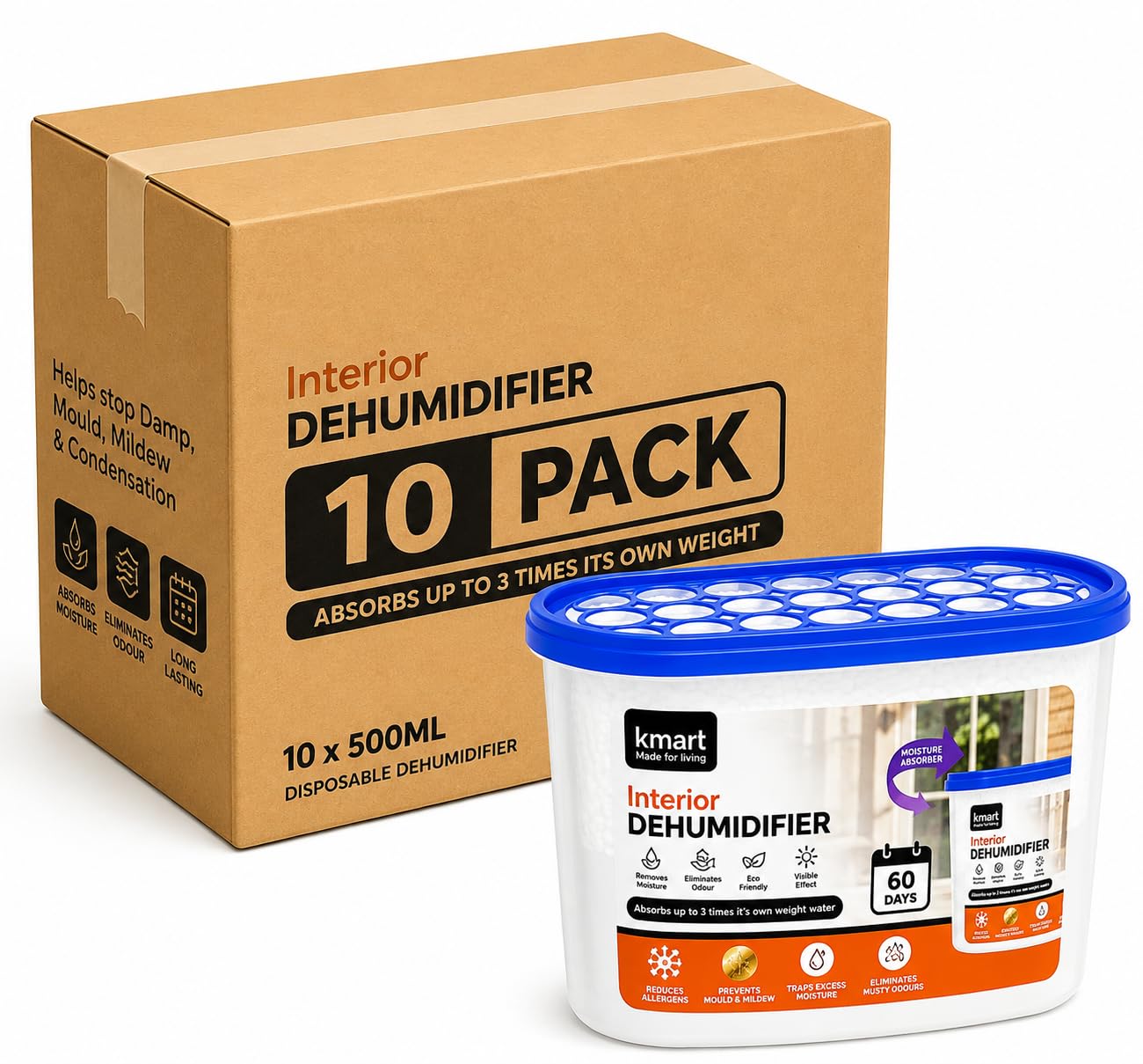ASPIRE UK 10 x 500ml Interior Dehumidifier Moisture Absorber | Condensation Remover for Home, Kitchen, Bathroom, Wardrobe, Bedroom, Garage & Caravan – Damp & Mould Protection