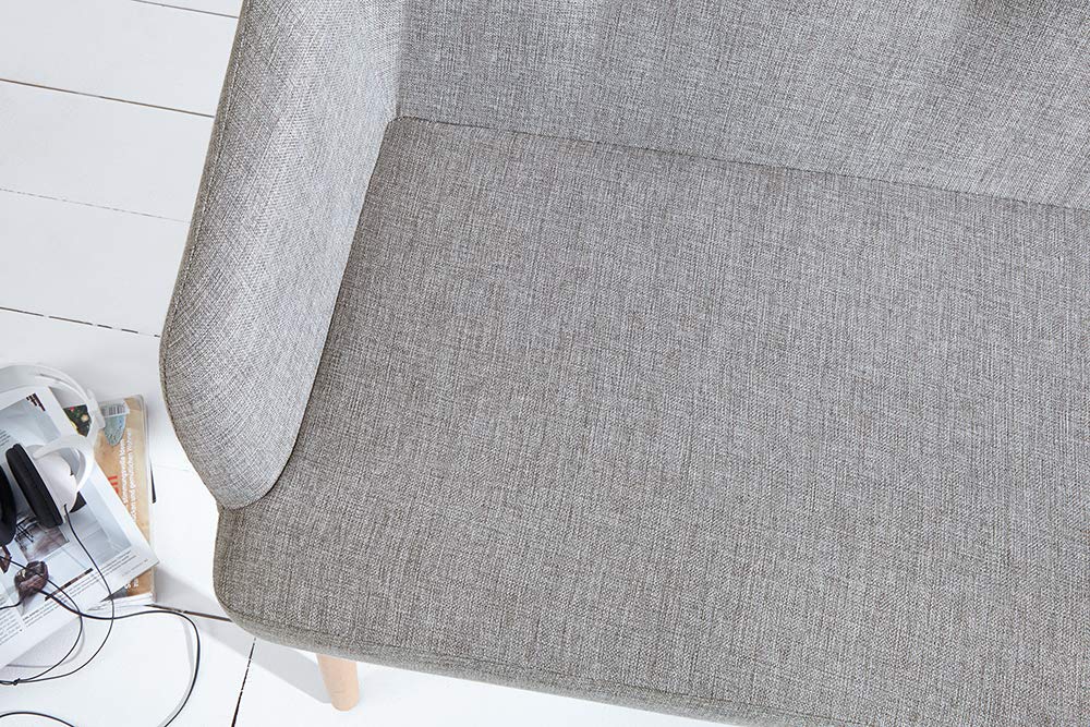 invicta INTERIOR Design Sitzbank Scandinavia hellgrau mit Armlehne Bank Buche Gestell im Retro Trend