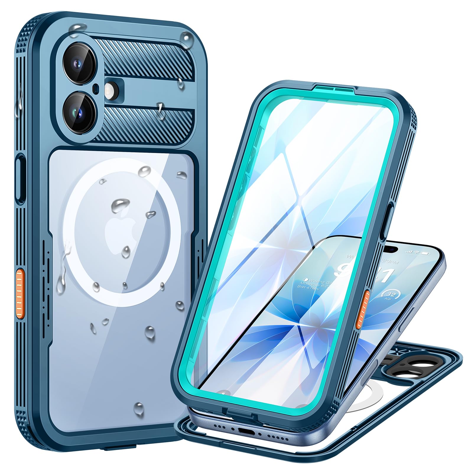 SUPCASE Custodia IPhone 17 Pro 6.3'' Con Pulsante Fotocamera, Protezione Militare 6 Metri, Supporto Integrato E Clip Cintura (Blu)