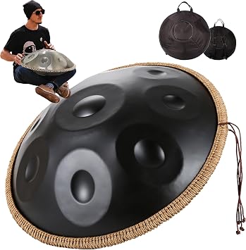 Handpan In D Minor 9 Notes 440 هرتز 22 بوصة أداة تأملية، أداة Handpan طبلة Handpan للبالغين، تبدو نظيفة وواضحة أثيرية سوداء، 440 هرتز