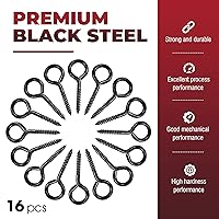 Vista 2 de 16 ojales de tornillo, ganchos negros de 2.56 pulgadas, tornillo autorroscante, perno de ojo resistente para cables de sujeción de madera, soporte