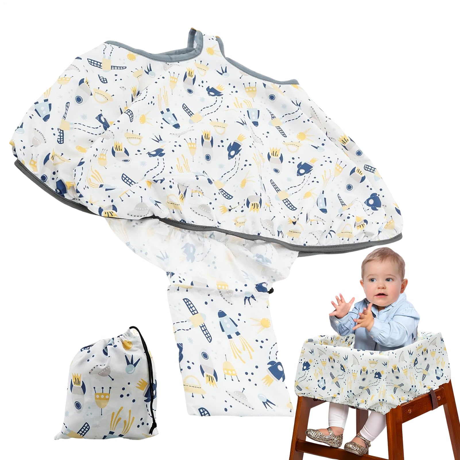 Shopping Trolley Seat Cover Baby, 2-in-1 Baby Shopping Trolley Cover Highchair Seat Cushion, Cooling and Breathable, Foldable, Machine Washable for infantss, Toddler, Boy Or Girl, for Restaurants
