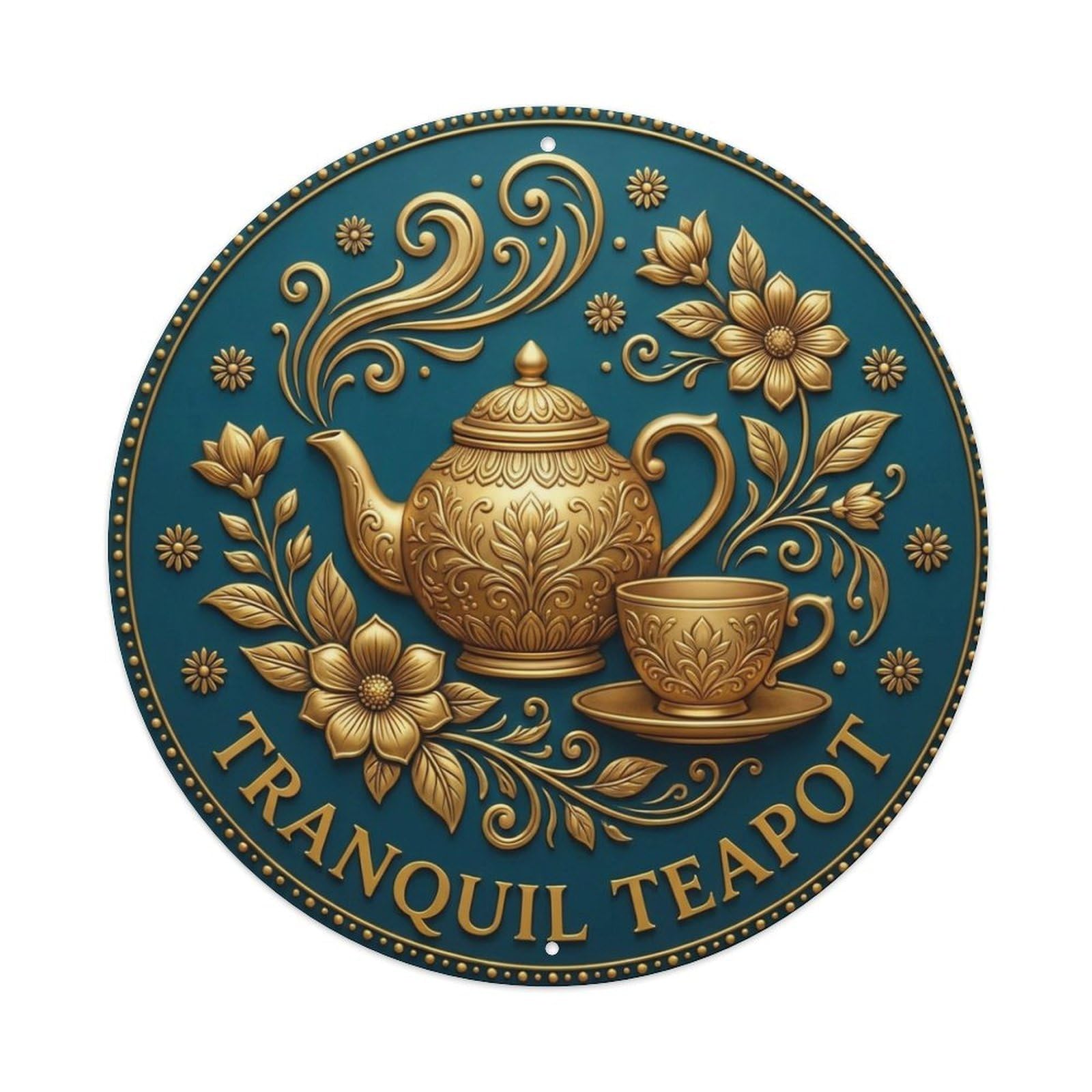 Vintage Tranquil Teapot Flower Zen Yoga Metal Tin Sign