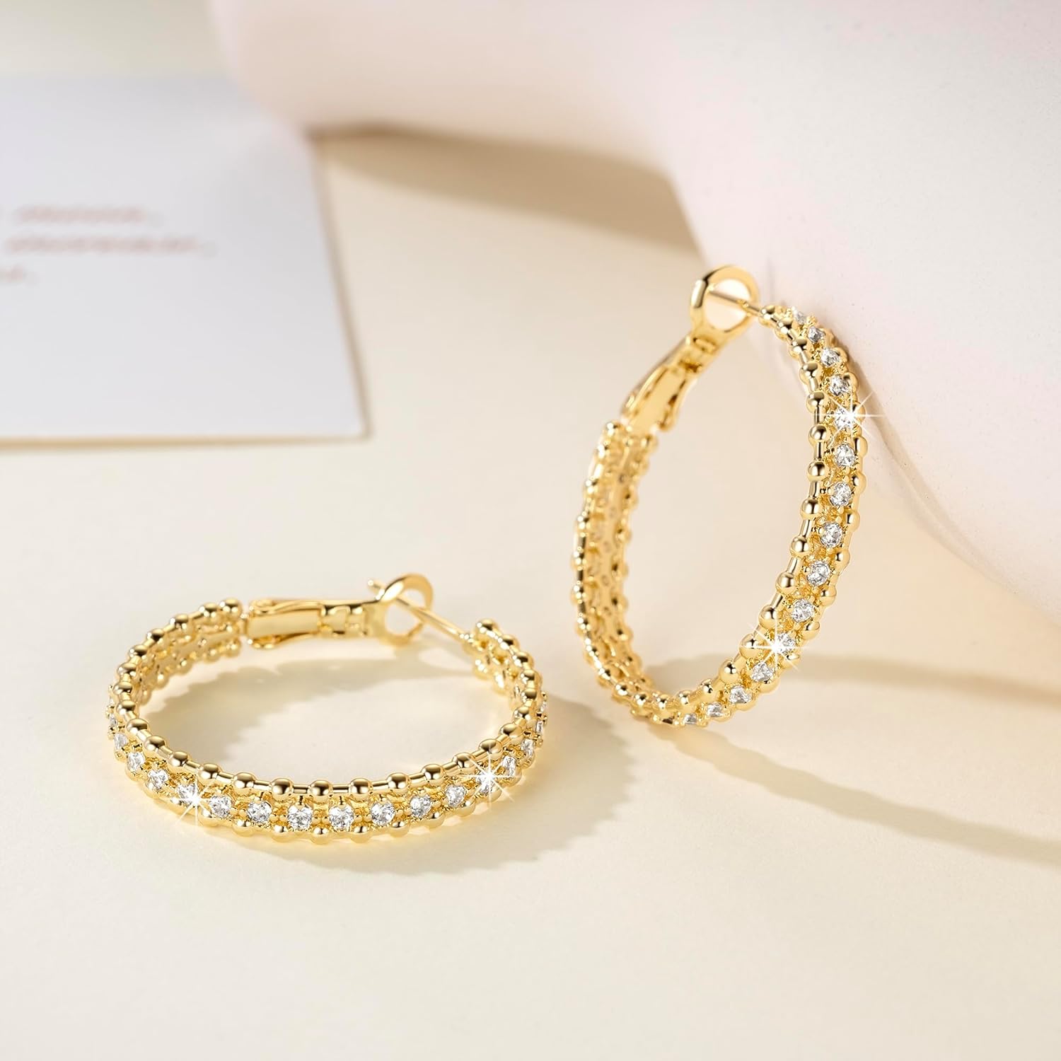 14K Gold Hoop Earrings for Women Gold Hoop Earrings Cubic Zirconia Elegant 14K Hoops Womens Earring 25/30mm