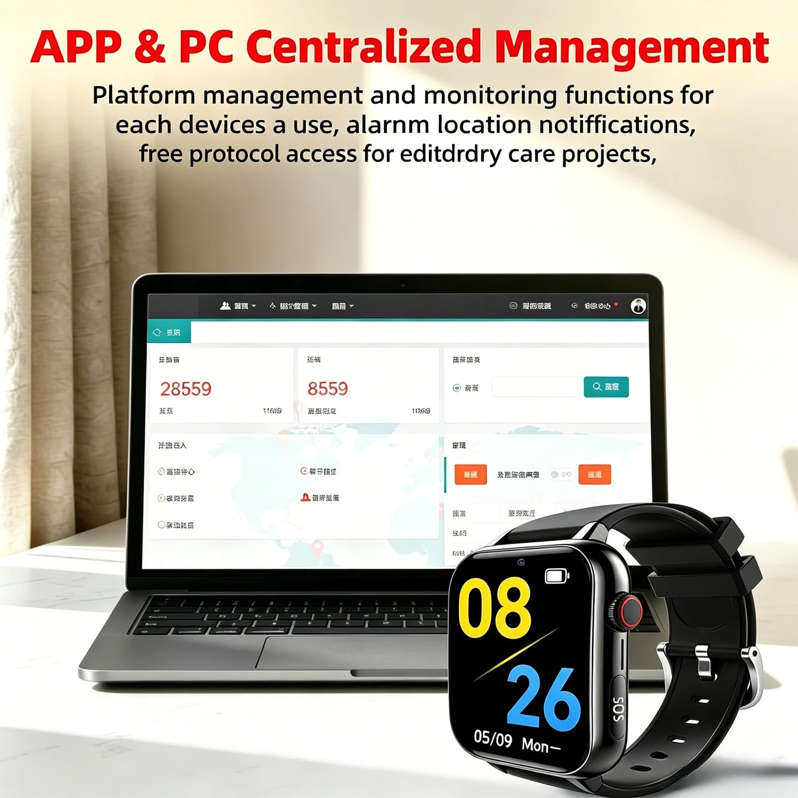 GPS Smartwatch für Senioren mit Sturzerkennung, SOS Notruf, HD Videoanruf Gesundheitsüberwachung, 1,83-Zoll-HD-Bildschirm IP67 Wasserfest, SIM Karte Erforderlich für Alzheimer Black