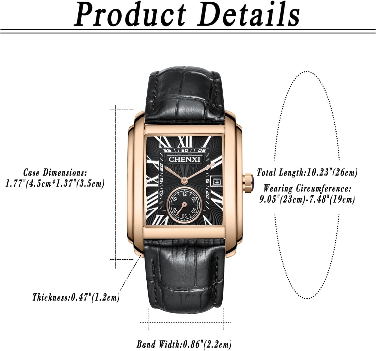 Lancardo Retro Men Square Watch: Quartz Calendar Leather Starp Independent Second Dial Dress Wrist Watch for Men Black Brown - Image 4