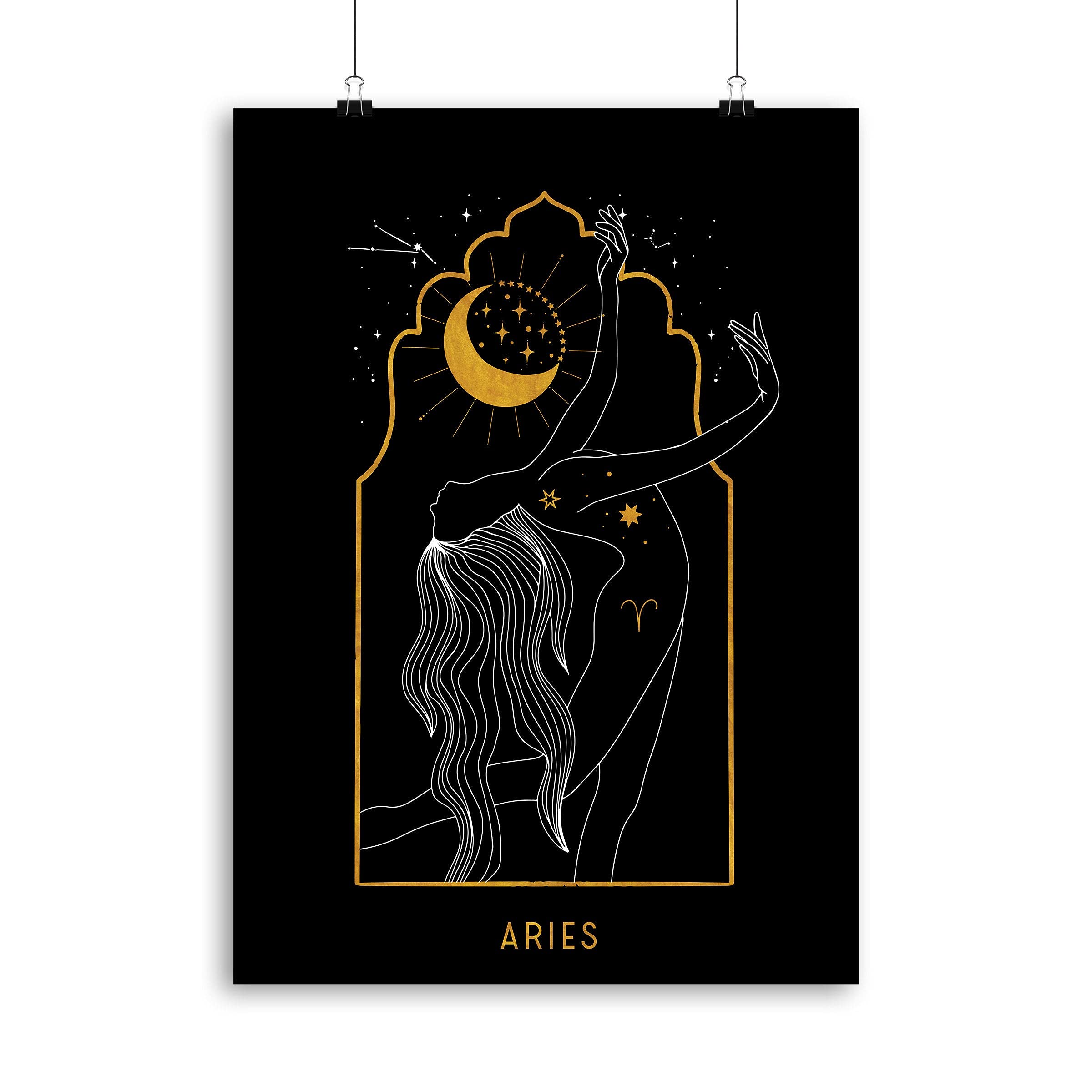 Tin Sign Aries Zodiac Sign Witch Decoration Astrology Goddess Art Witch Wall Art Aries Gift Witchcraft 8x12 Inch Metal Sign Wall Decoration Family