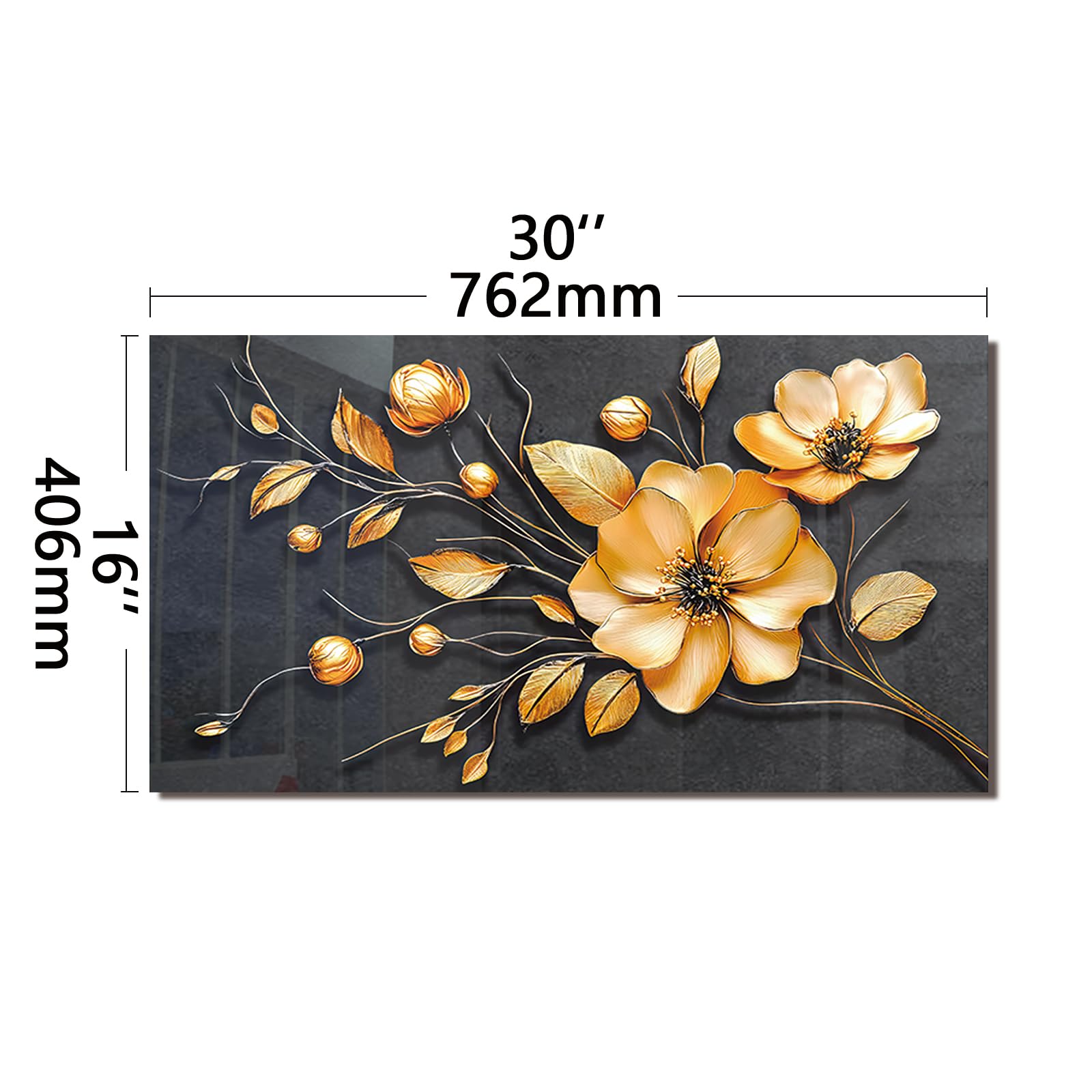 DAIFURONGE Tempered Glass Backsplash For Kitchen Behind Stove,Golden Flower Stove Back Top Cover,Easy to Clean Glass Splashback, Sink Cover Splash Guard,Home Kitchen Wall Decor (30