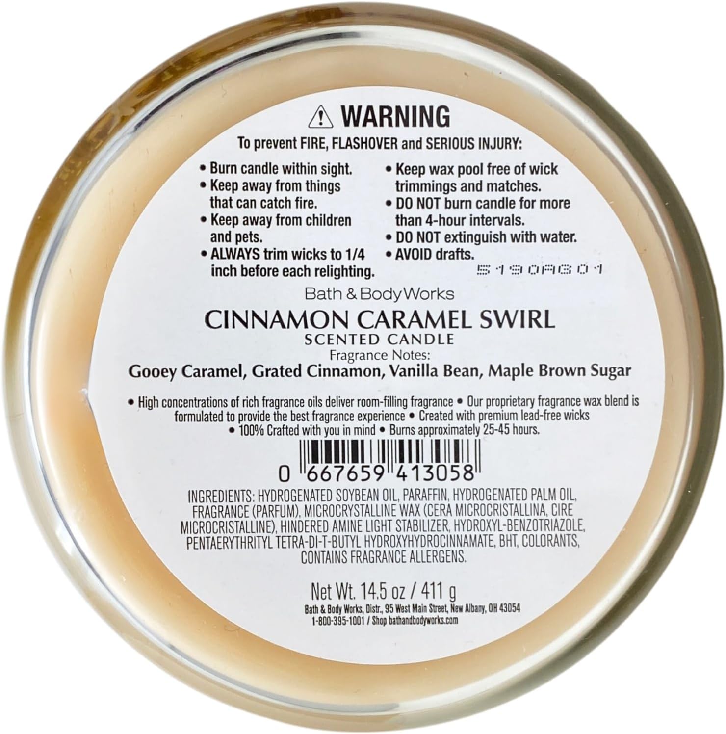 Bath & Body Works Cinnamon Caramel Swirl 2 Piece 3-Wick Scented Candle Set with a Peach Gardenia Bar Soap
