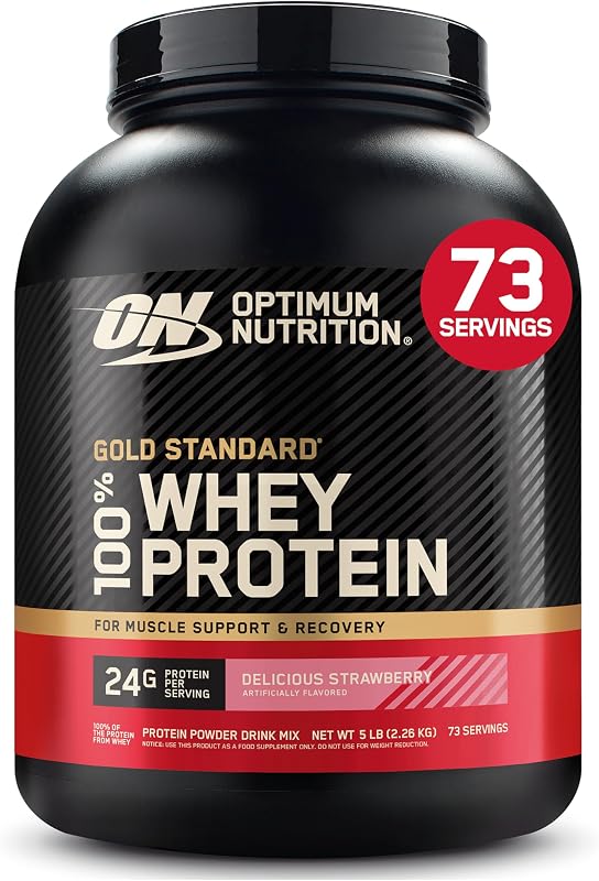 Optimum Nutrition Gold Standard 100% proteína de suero en polvo, deliciosa fresa, 5 libras (el embalaje puede variar)